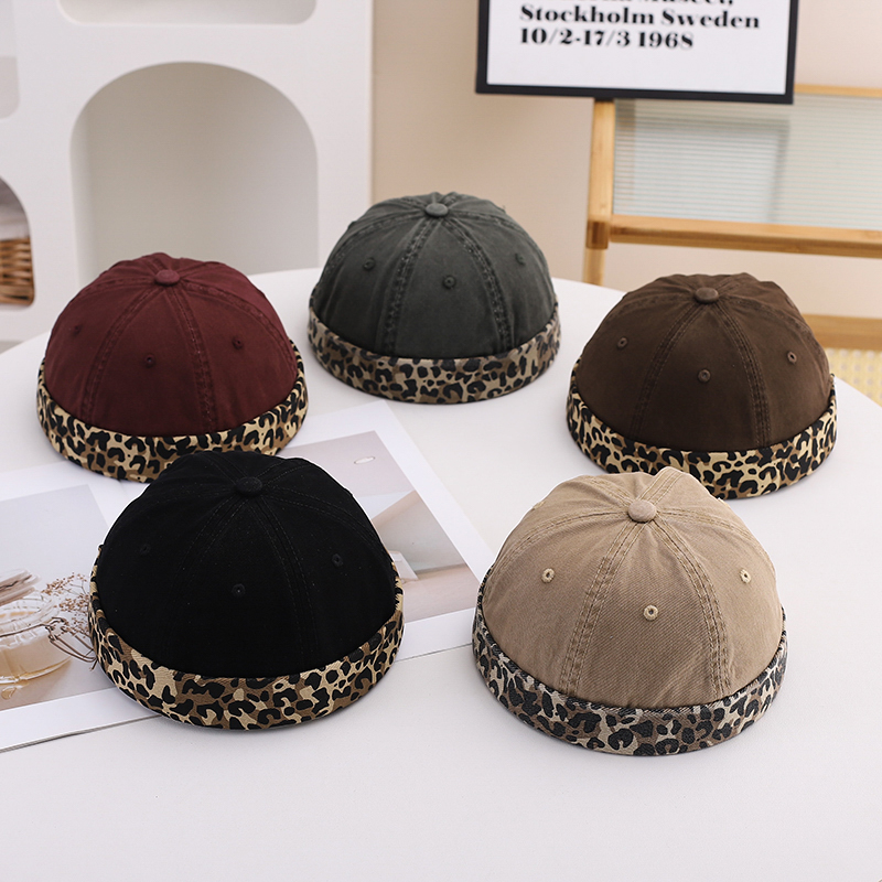 Single-color Leopard Print Washed Distressed Retro European-style Brimless Sun-protective Hat For Outdoor Travel And Photography.