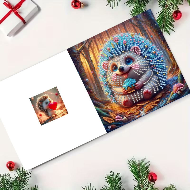DIY Diamond Painting Kit Birthday Card Kit, Unique Hedgehog Pattern Design, Water Diamond Painting Art Mosaic Postcards, Festival Cards Perfect For Families, Friends, And Lovers, Handmade Gif