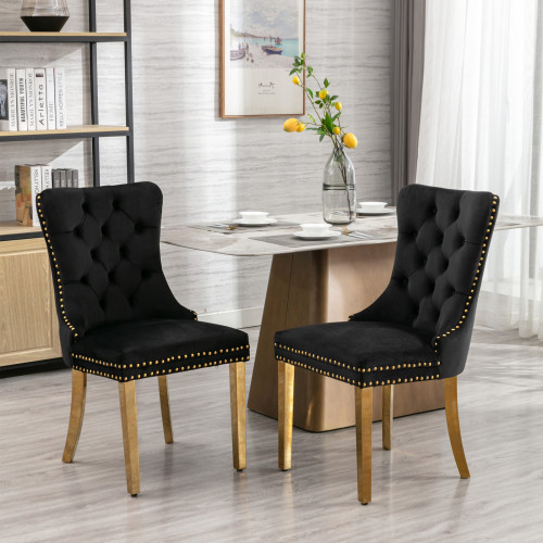High-end Tufted Solid Wood Contemporary Velvet Upholstered Dining Chair With Golden Stainless Steel…