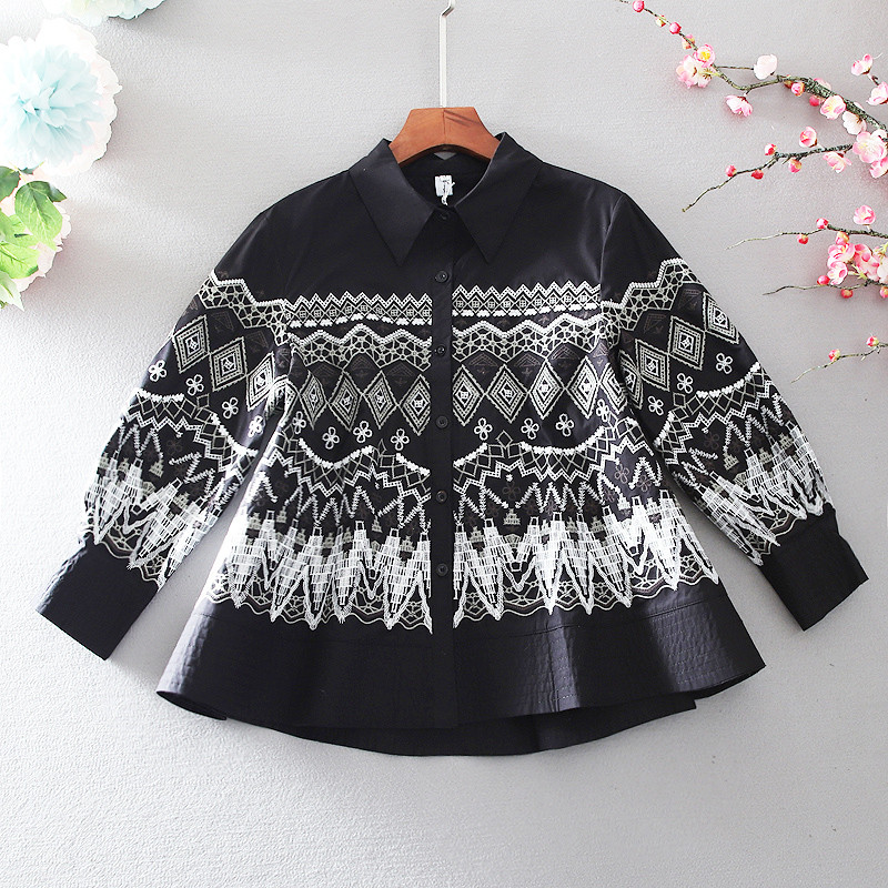 Title 3, Embroidered floral lapel cardigan shirt