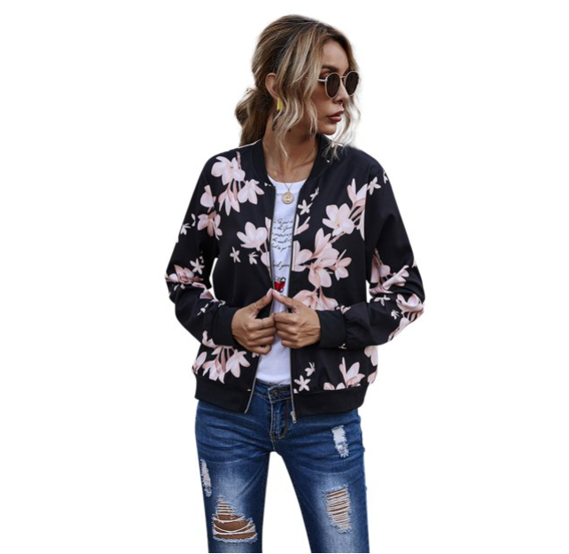 Women's Casual Printed Loose Baseball Jacket