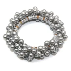 Handmade Crochet Rubber Band Hair Tie Pearl - M Silver Grey - View 1