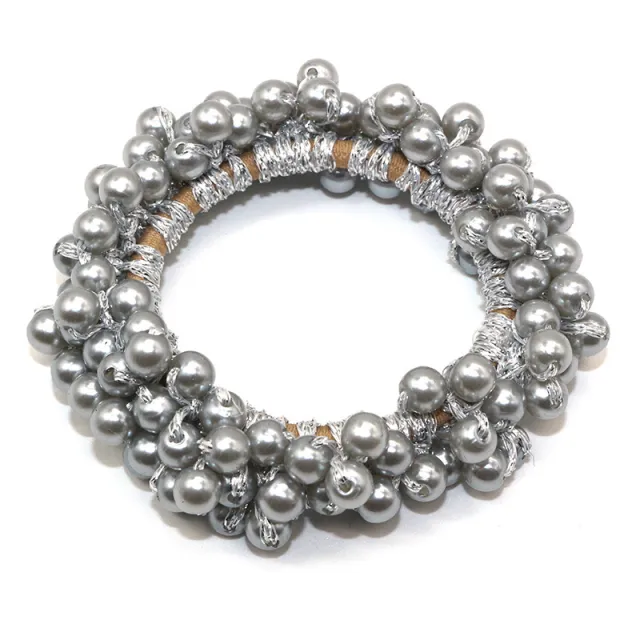 Handmade Crochet Rubber Band Hair Tie Pearl M Silver Grey - Shop at LoveMi