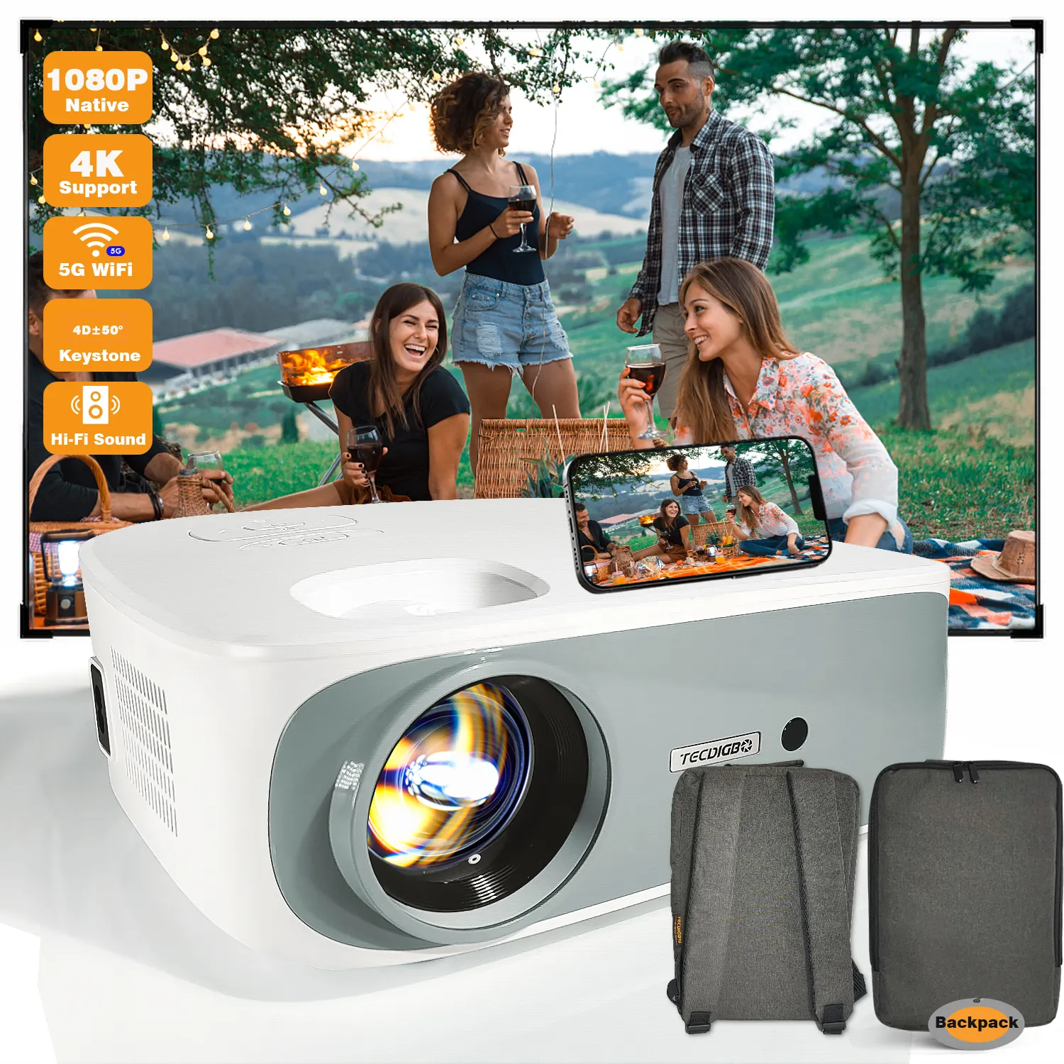 4K 5G Bluetooth Projector 4D Keystone Correction