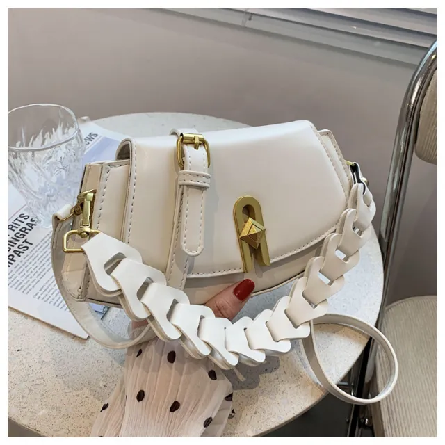 Spring New Style Woven One shoulder Handbag Simple Cross body Saddle Bag White - Shop at LoveMi
