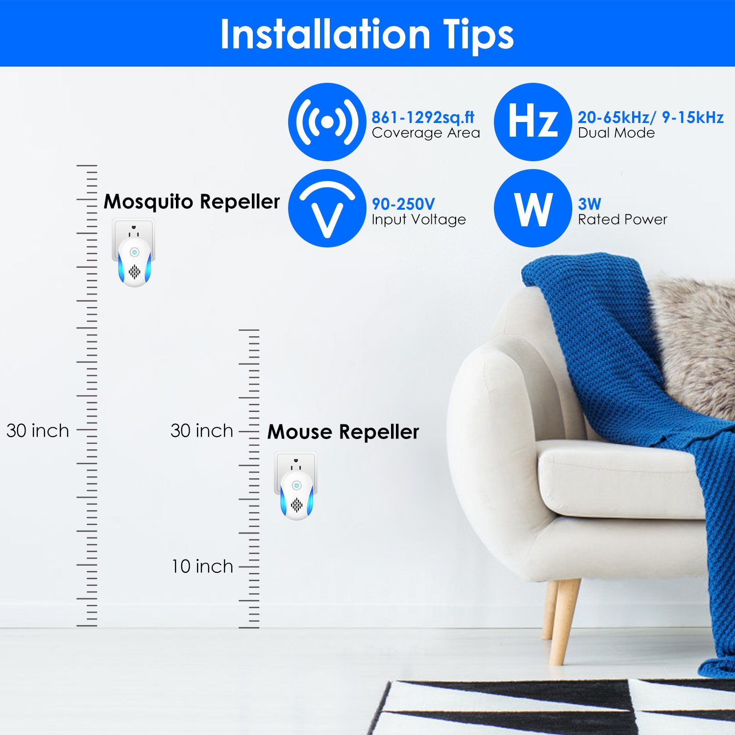 6 Packs Ultrasonic Pest Repellers Electric Plug-In Indoor Pest Control Mouse Repellent Chaser Deterrent Rodent Chaser With 2 Modes For Home Kitchen Office Warehouse Hotel 8