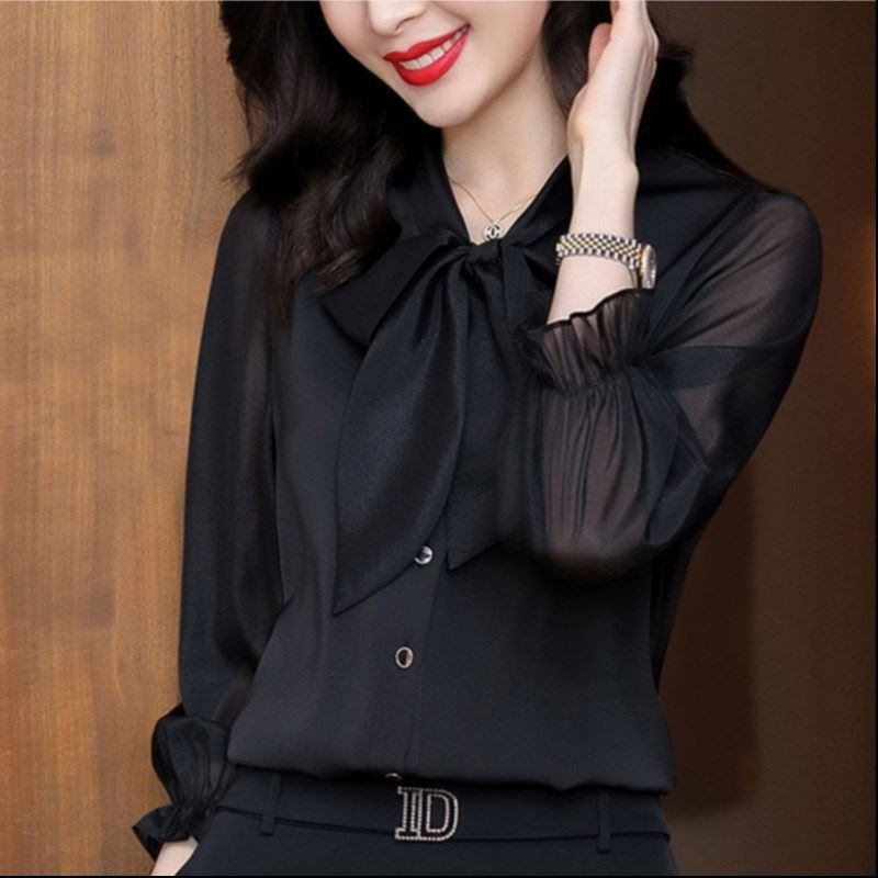 Title 1, Design Sense Bow Chiffon Shirt Western Style An...