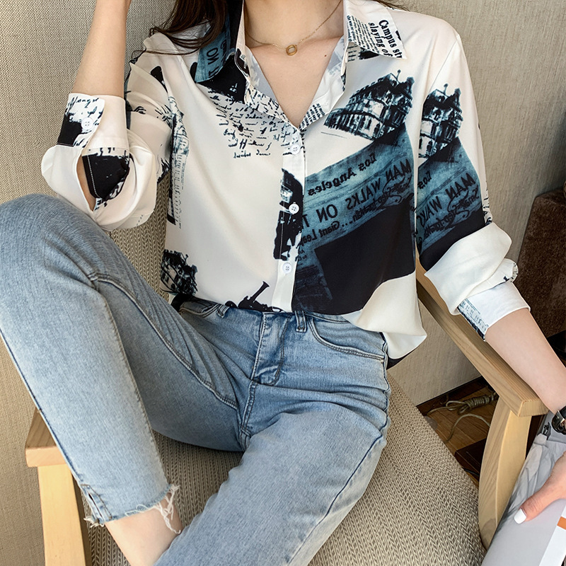 Design Sense Niche Temperament Shirt Hong Kong Style Printed Top