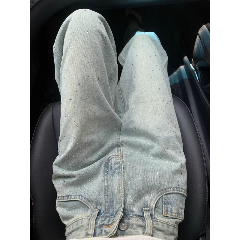 Straight Jeans For Women, Designer Rhinestones, High Waist, Loose And Slim, Drapey, Narrow Version Wide-leg Pants