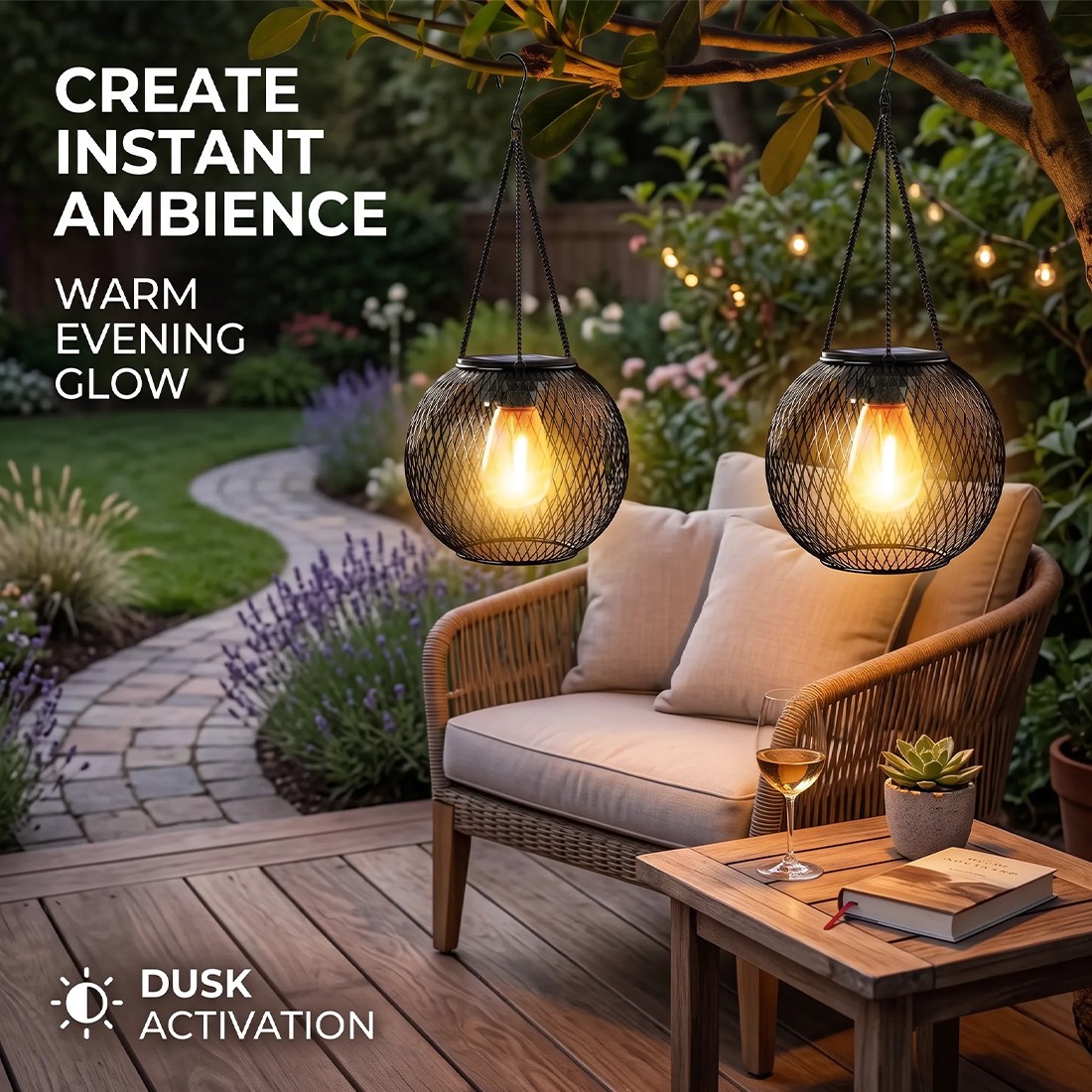 4x Solar Powered LED Hanging Lantern Lights Waterproof
