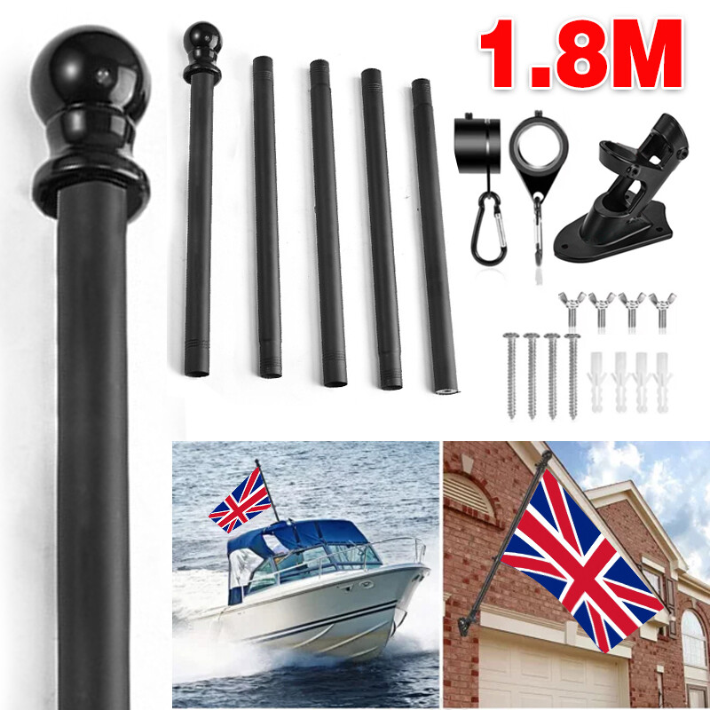 Wall Mounted Mount Telescopic Flag Pole Top Black Ball Aluminum Flagpole