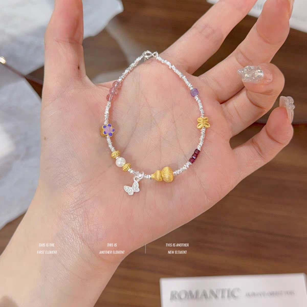 1pc 999 Sterling Silver Chinese Style Charm Bracelet, Gourd & Butterfly Design, Perfect For Daily Wear And Valentine's Gift