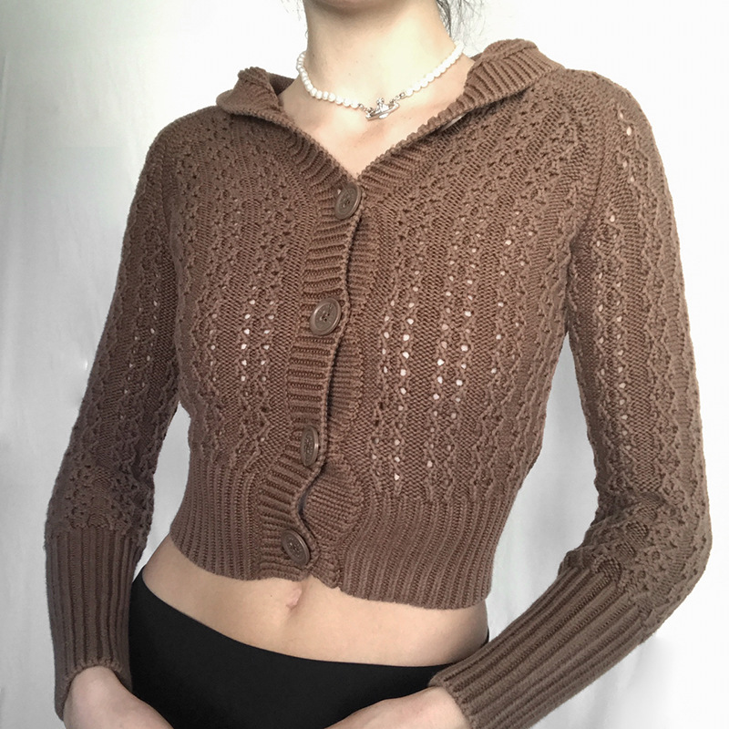 Slim Short Hooded Knitted Cardigan Women's Clothing