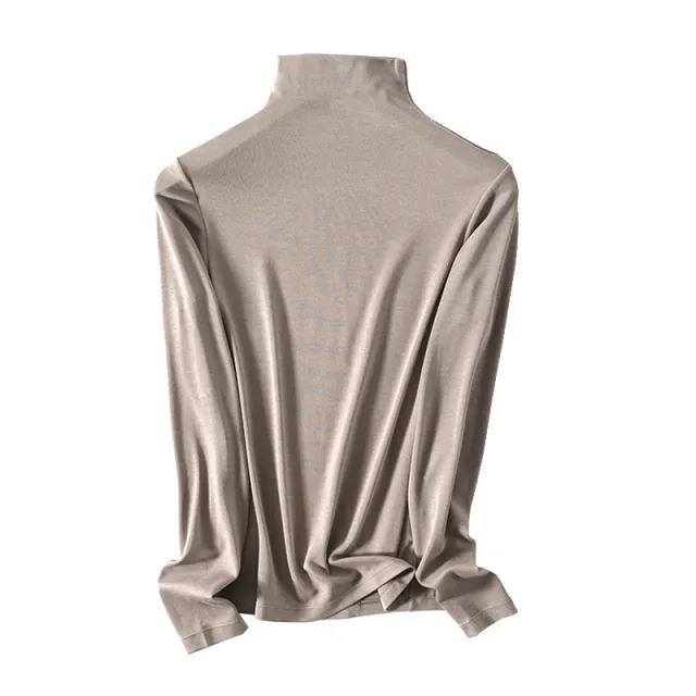 Women's Wool Slim Round Neck Half High Neck Long Sleeve T shirt Black Grey Half High Neck - Shop at LoveMi