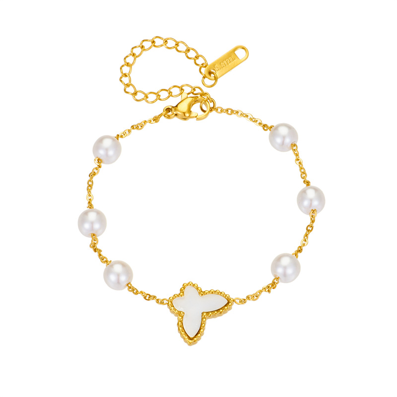 Simple White Shell Butterfly Pearl Bracelet For Women
