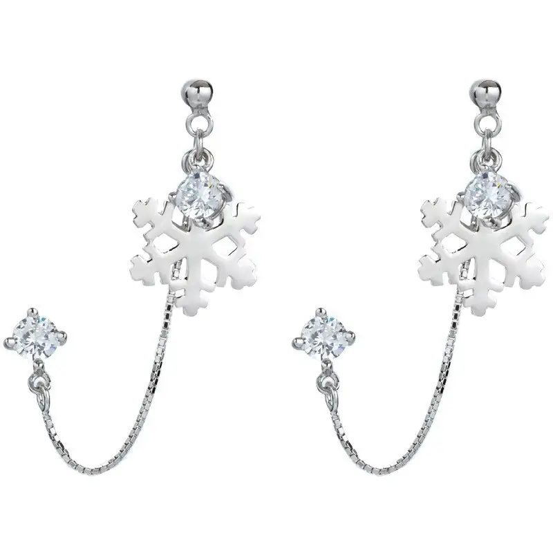 S925 Sterling Silver Earrings Female Snowflake Double Pierced Simple Personality