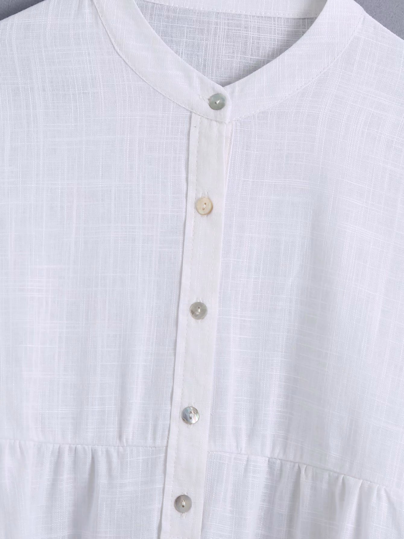 Stand-up Collar Long-sleeved Metal Button Tulle Shirt