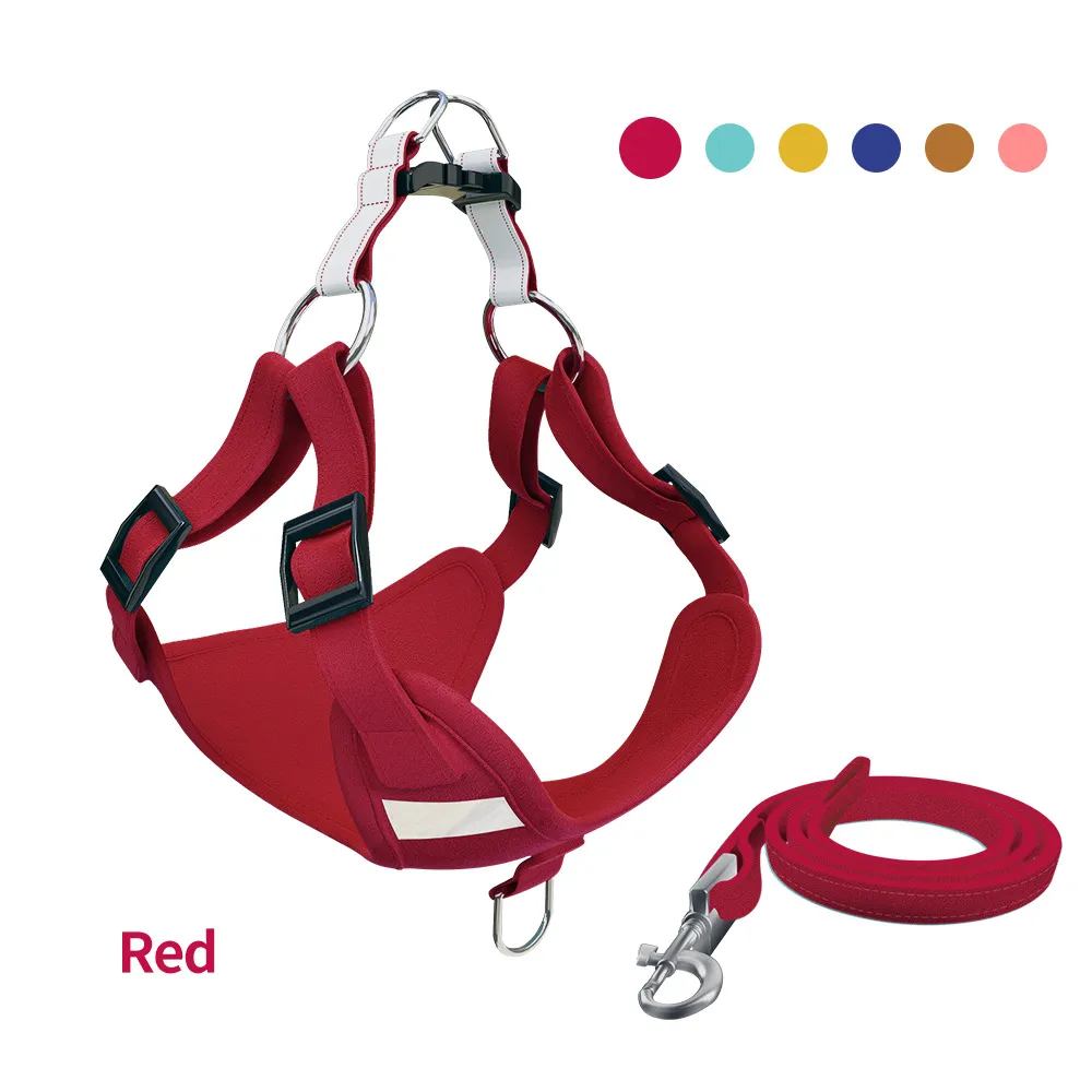 Dog Vest Type Traction Rope Chest Back Suit Reflective Dog Rope Suede Cat Chest Back - Red