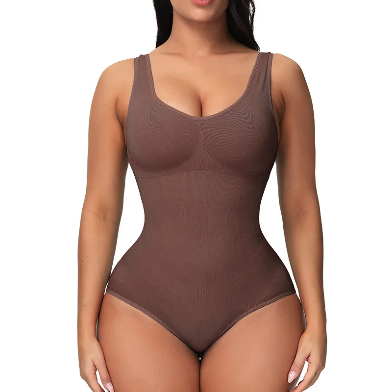 European And American Corset Women's Seamless One-piece Bodysuit - Coffee