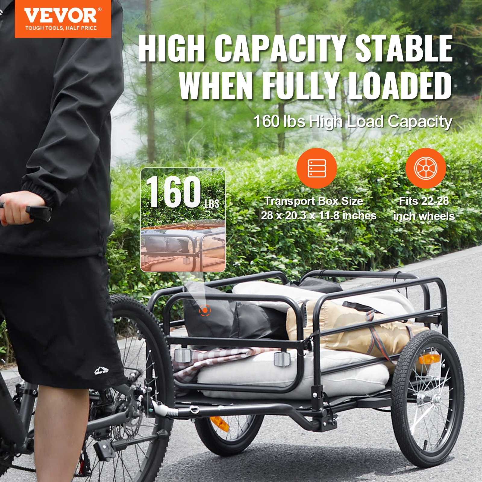 VEVOR Bike Cargo Trailer, 160 Lbs Load Capacity, Heavy Duty Bicycle Wagon Cart, Foldable... thumbnail 1