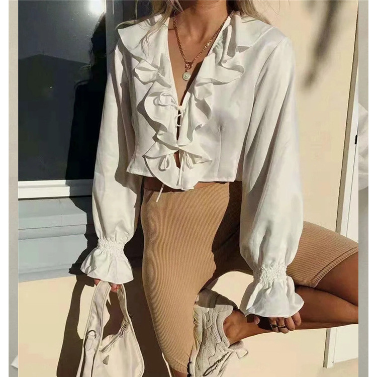 Women's Elegant Tie Chiffon Shirt Ruffle Top