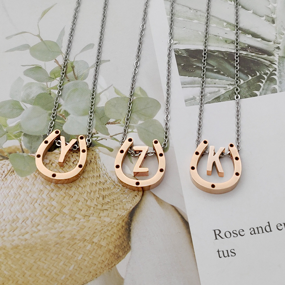 Rose Gold Horseshoe Letter Necklace Creative Gift