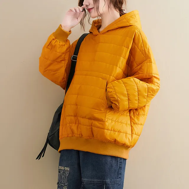 Winter New All match Preppy Style Solid Color Hooded Loose Long sleeved Cotton Jacket Jacket Women Yellow - Shop at LoveMi