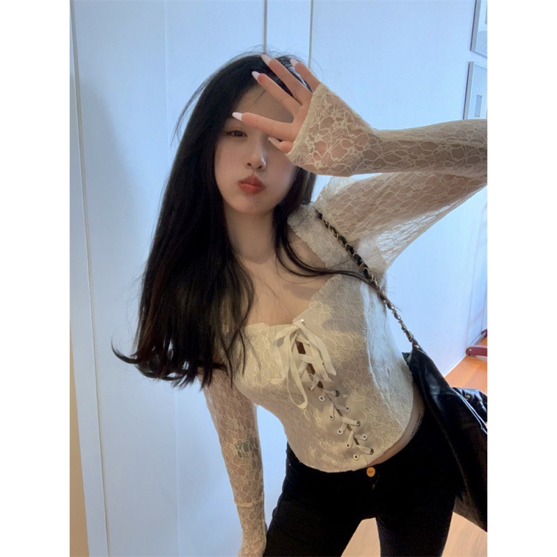 Women's Lace Lace-up Long-sleeved Blouse