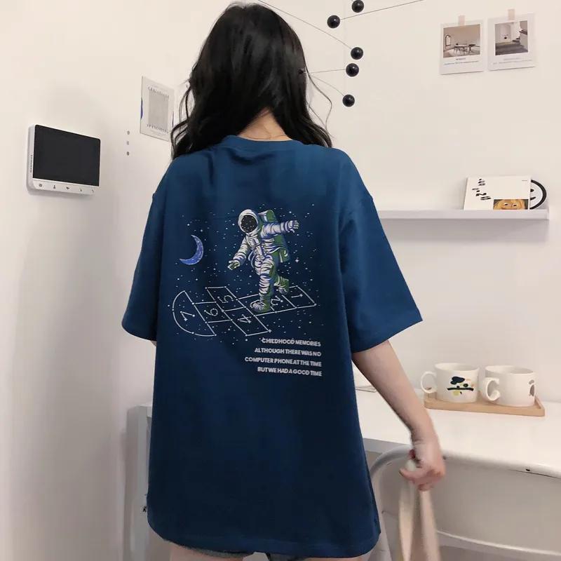 Short-sleeved T-shirt Women Foreign Style - Navy Blue