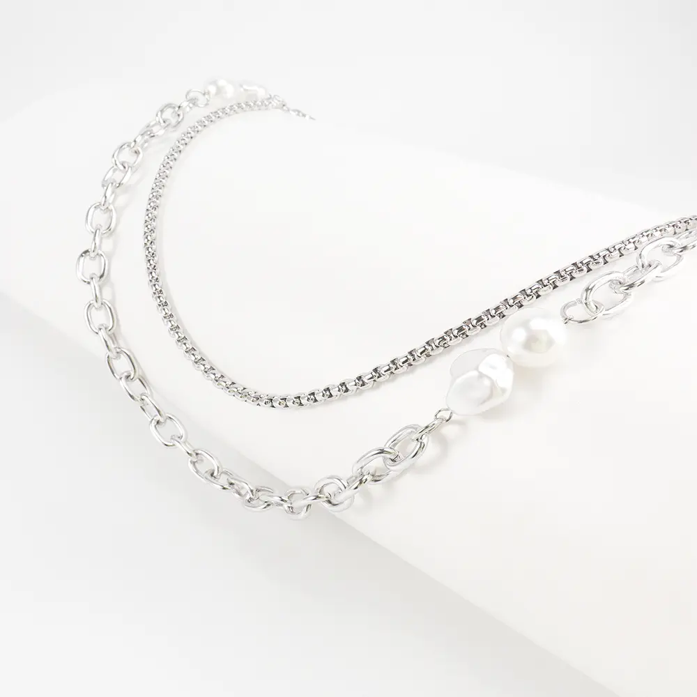 The New Silver Double-layer Trouser Chain Emulates The Pearl Fashionable Cool Punk Style Accessory Hip Hop Dance Decorative Jeans