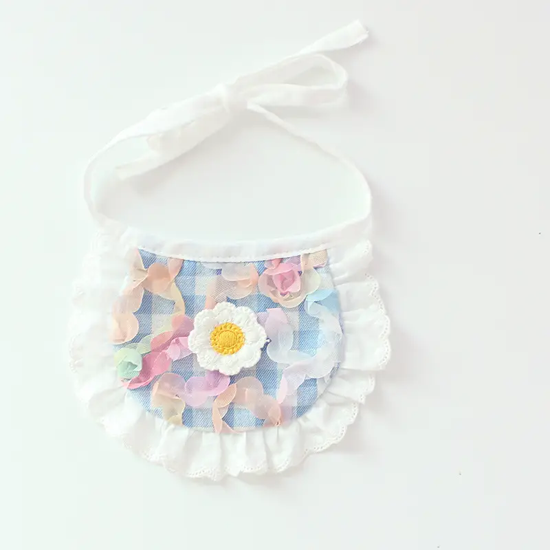Cute Dog Plaid Lace Bib Pet Saliva Towel