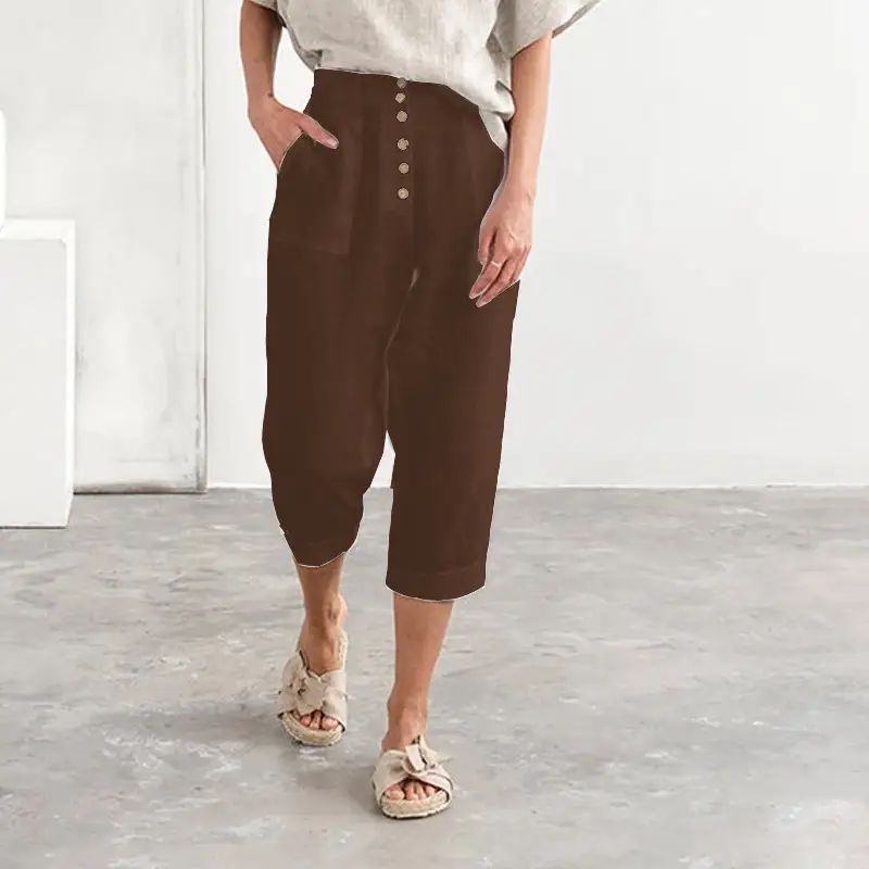 Casual Breasted Cotton Linen Loose Casual Pants