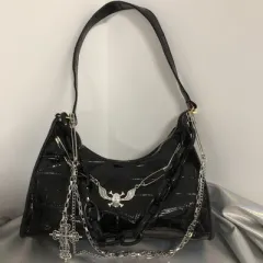 Skull Chain Underarm Bag Cross Crocodile Print Dark Hand Bill Of Lading Shoulder Bag - Black - View 1
