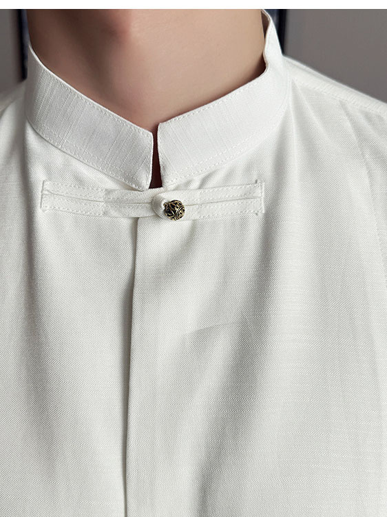 Men's Solid Color Stand Collar Long-sleeved Shirt