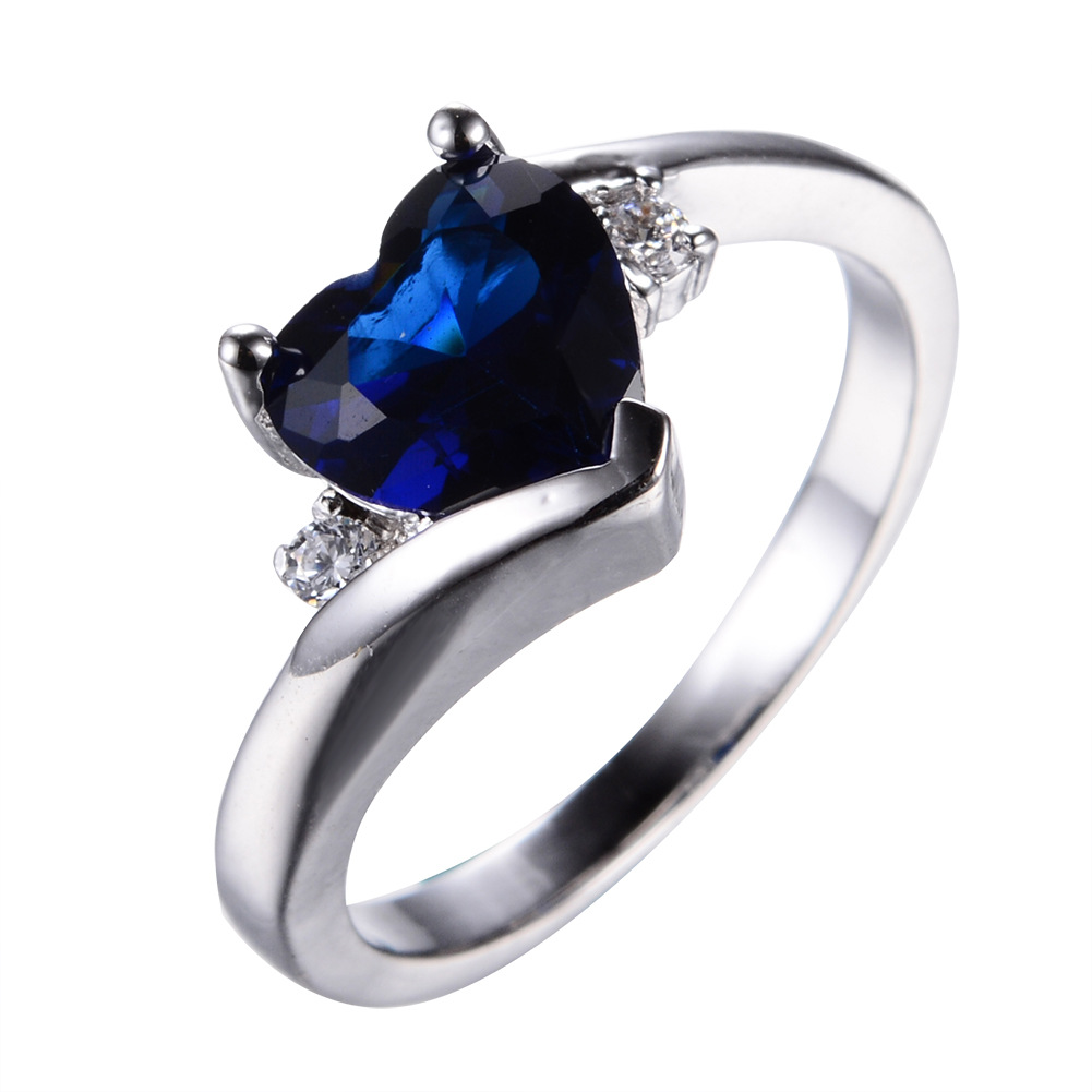 Micro Inlaid Aqua Blue Zircon Ring Ladies Engagement Jewelry