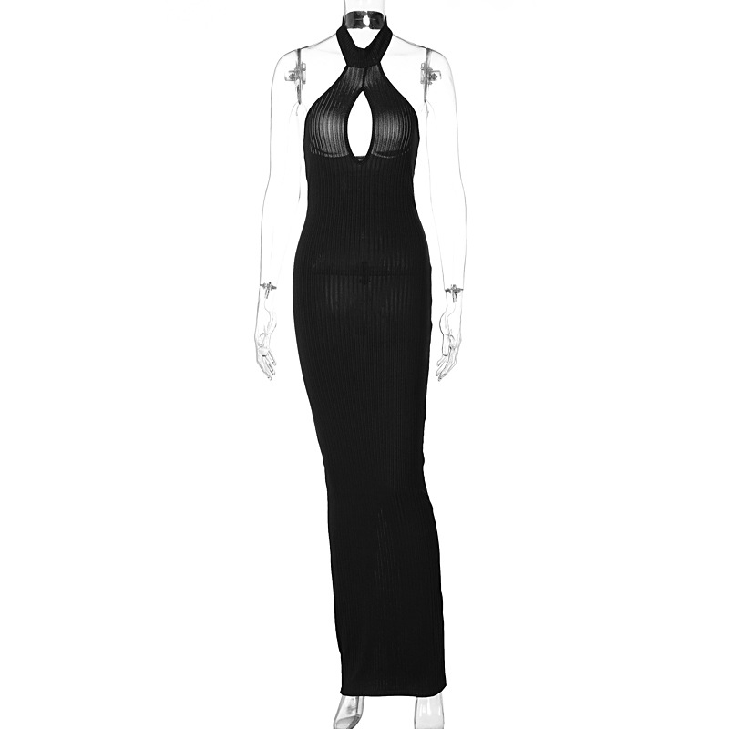 Sleeveless Slim Split Dress With Hollow Back Black - Shop at LoveMi