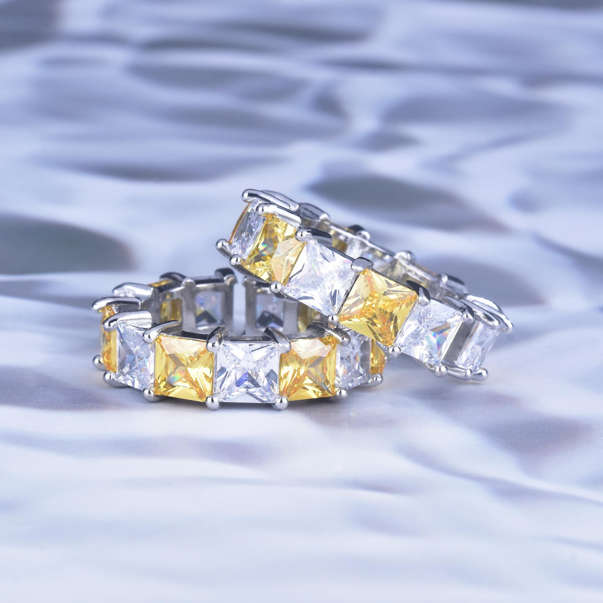 European And American Luxury Princess Diamond Row Ring