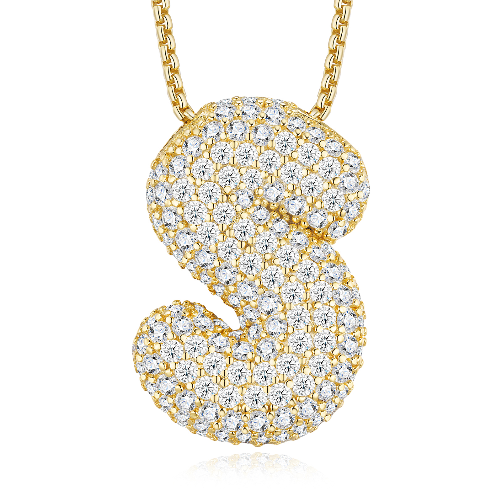 12.82g S925 Gold Plated Bubble Letter Initial Necklace For Women D Color VVS1 Moissanite Pendant With GRA Certificate, Heavy Solid Jewelry Gift Box Set A-Z