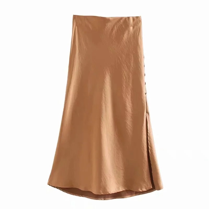 Title 4, Ladies Fashion Buttoned Slit Satin Skirt