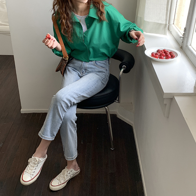 Summer Korean Style Loose Slim High-waisted Straight Cropped Trousers