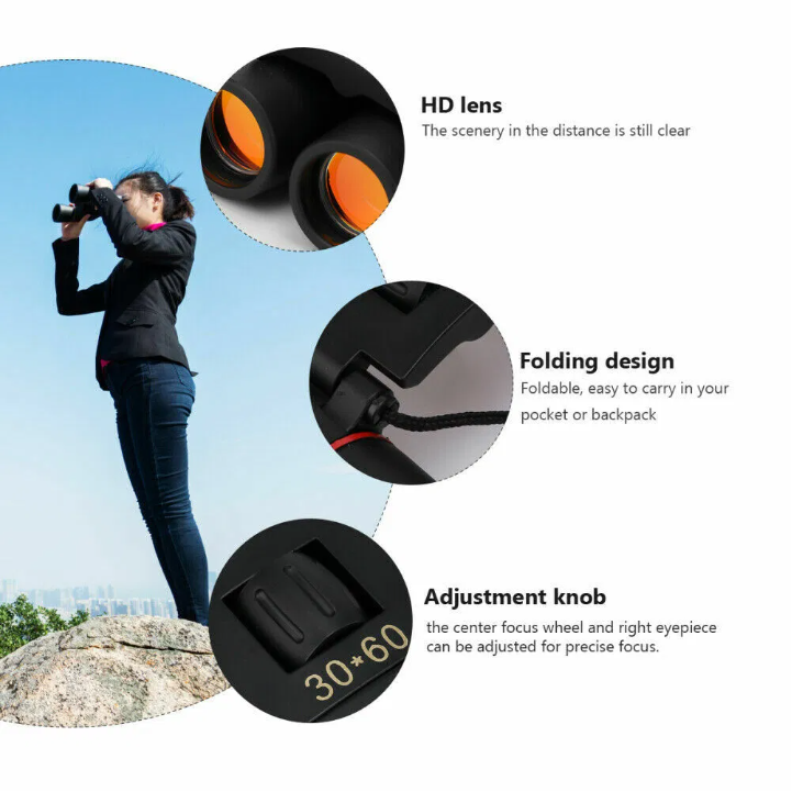 Binoculars 30x60 Zoom Outdoor Travel Compact Folding Telescope Hunting Day  Night — view 4