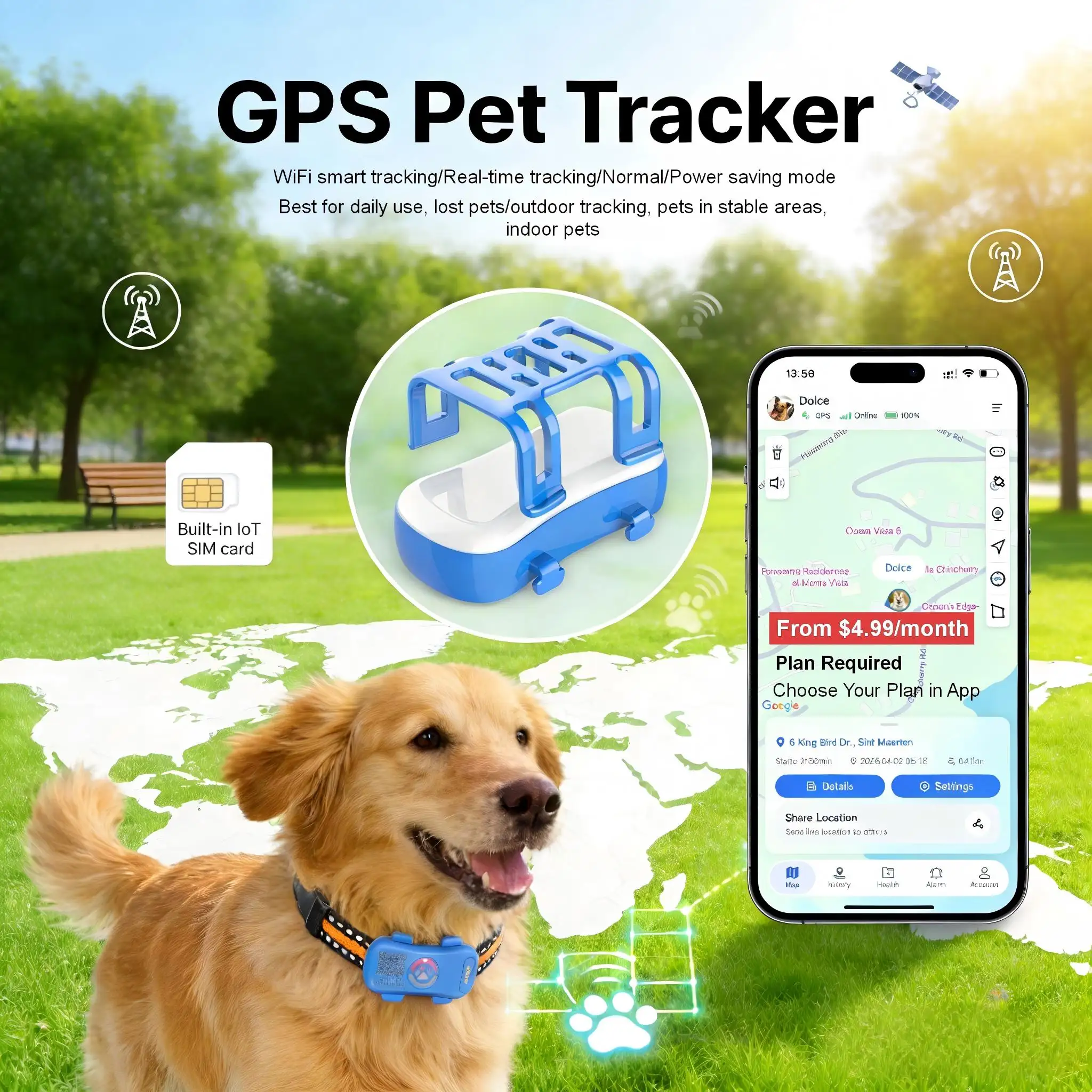 Dog GPS Tracker Real Time, Anti-Lost Pet