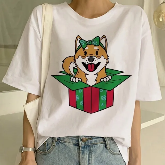 Women's Fashion Shiba Inu Dog Round Neck T shirt 24012Style - Shop at LoveMi