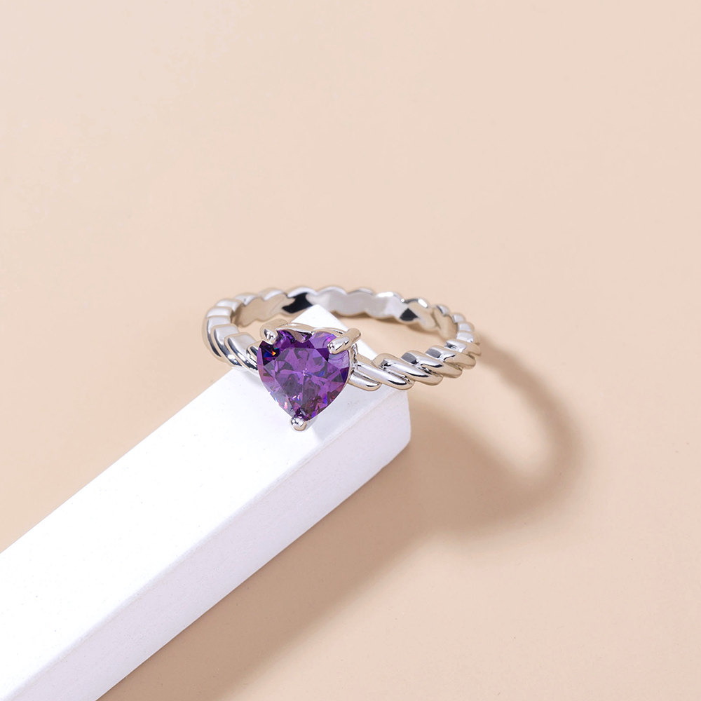 OPTIONAL RING INS Small Fresh Heart Violet Big Stone Bronze Ring Accessories