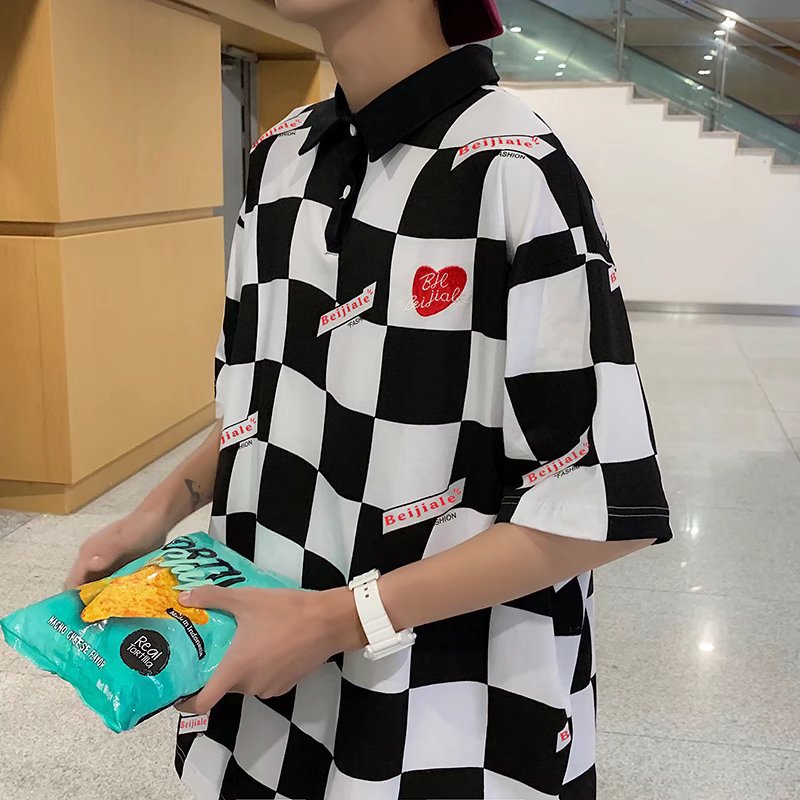 Title 4, Amerikaanse Retro Square Plaid Polo T-shirt met...