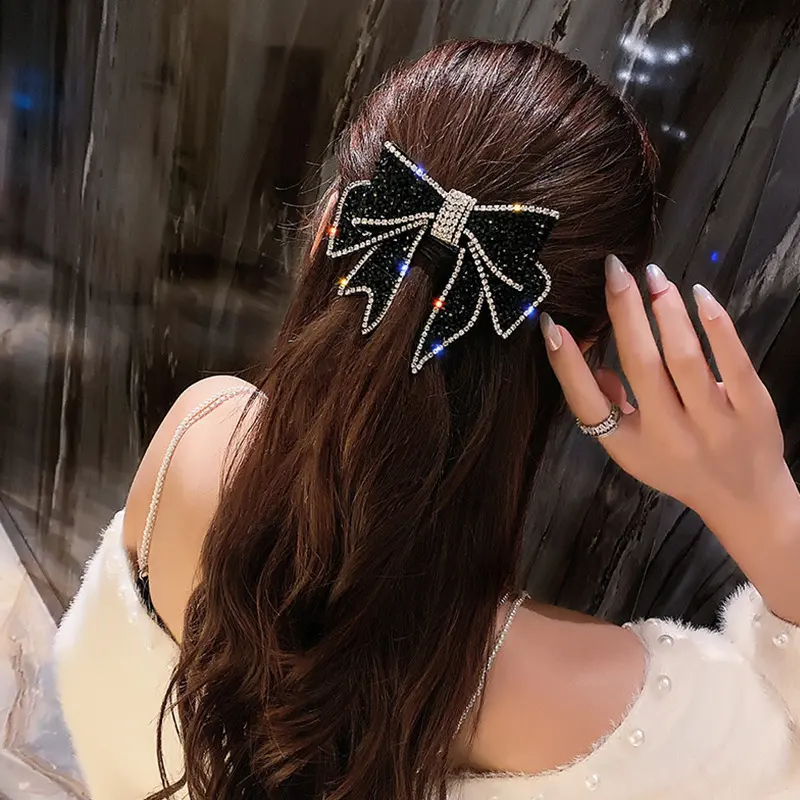 Rhinestone Bow Spring Clip Hair