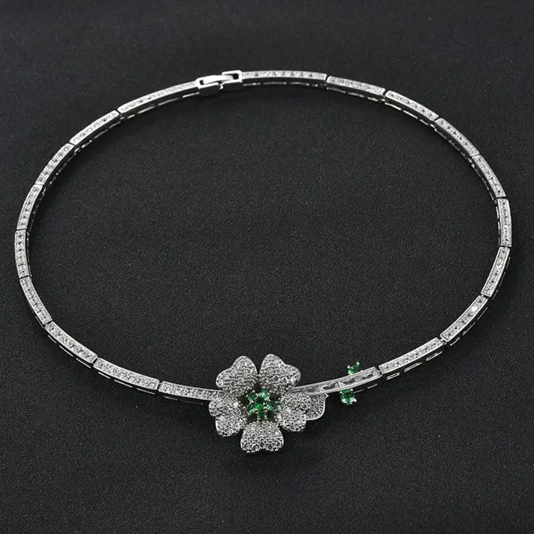 Camellia Zircon Necklace And Earrings Set