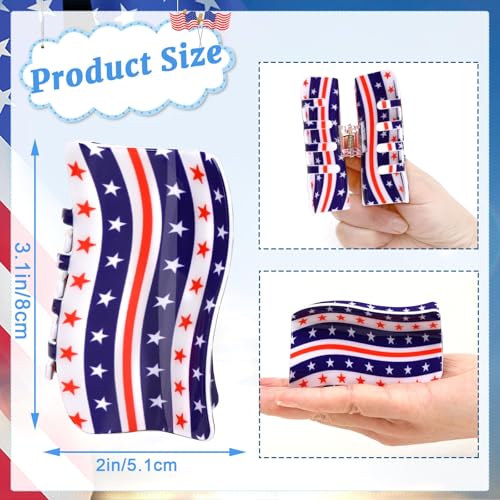3Pcs American Flag Shaped Claw Clips USA Patriotic 4th Of July Design Hair Accessories Red White And Blue Hair Clips For Independence Day Veterans' Day -Give A Family Hair Clip As A Gift 3