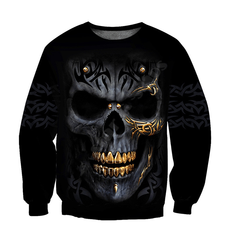 Trendy Loose Autumn T Shirt Men's 3D Skull Print Top