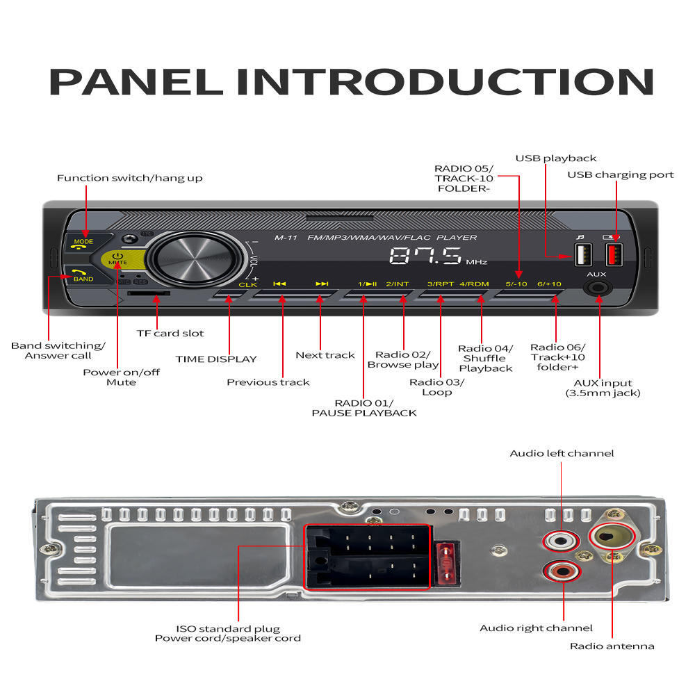 Single Din Car Stereo Radio Bluetooth MP3 Player In Dash Head Unit FM USB AUX SD 7